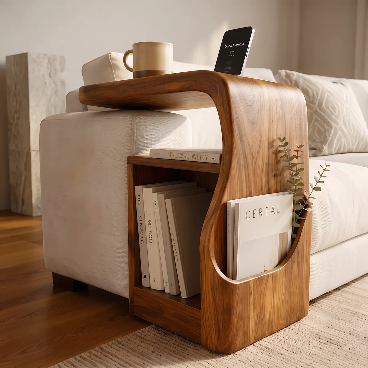 Modern Sofa End Table with Magazine Holder | C-Shaped Accent Table for Living Room HG021-3XHS8CE