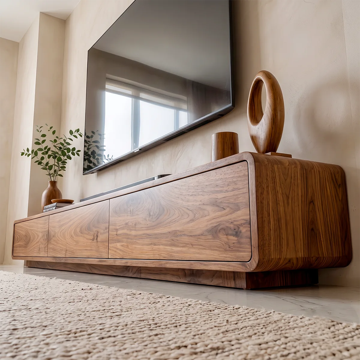 Modern Minimalist TV Stand with Rounded Edges and Seamless Storage HG021-7XRP2UR