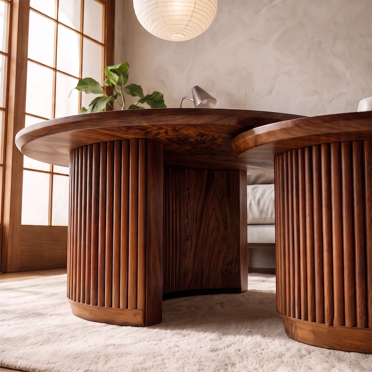 2-Piece Round Nesting Coffee Table Set with Fluted Base | Modern Space-Saving Center Tables HG021-9LVR6EA