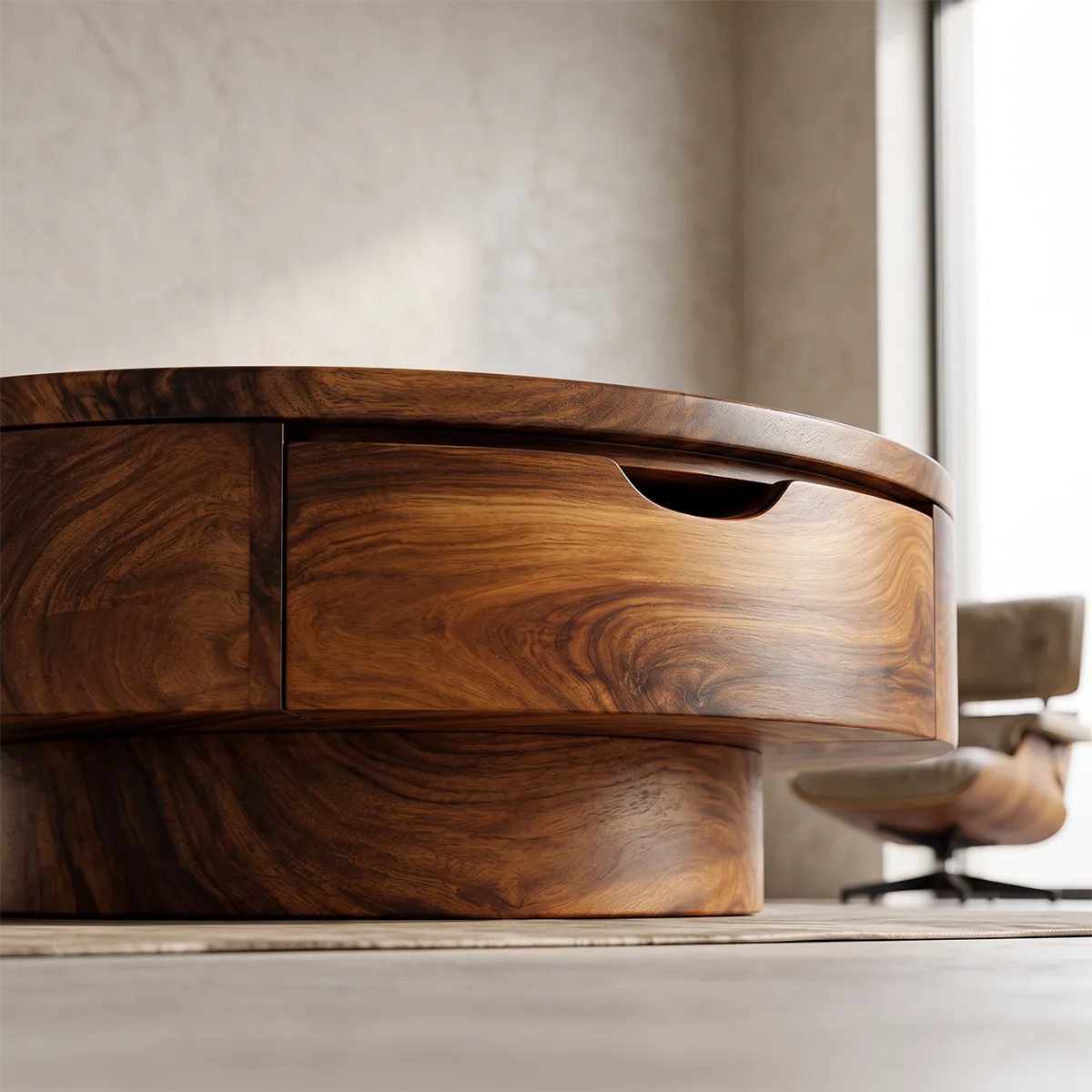 Round Coffee Table with Storage Drawer | Modern Low Profile Center Table HG021-2SOJ4AX