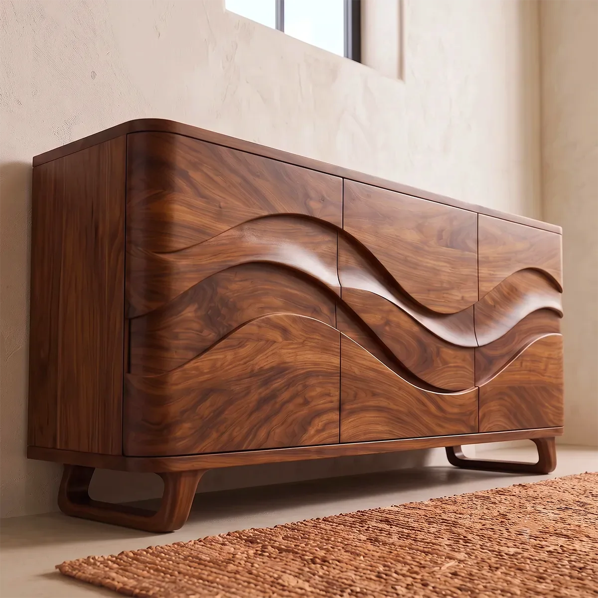 Sculptural Wave Sideboard with Concealed Storage | Modern Statement Storage Cabinet HG021-3YUO8VQ