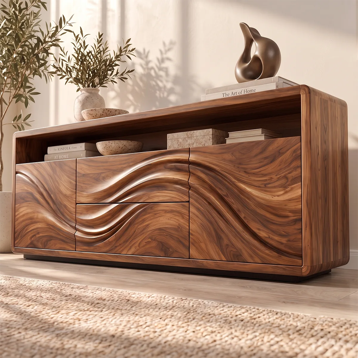 Sculptural Wave Sideboard with 2 Drawers, 2 Cabinets and Open Shelf | Modern Storage Cabinet HG021-9WUN9IL