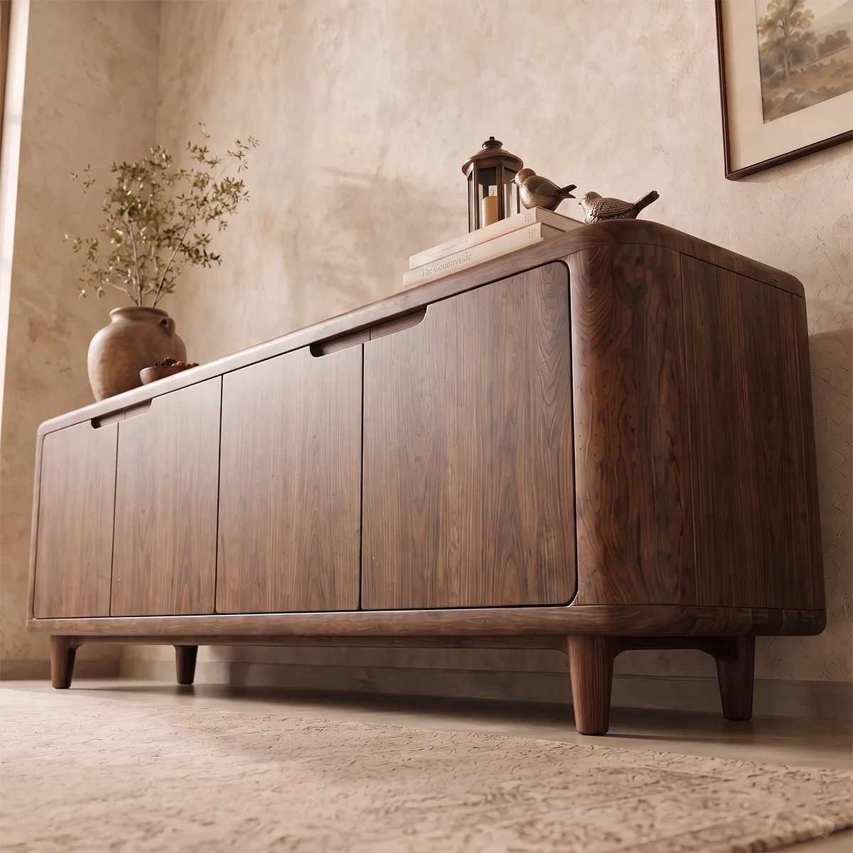 Rounded Wood TV Stand with 4 Doors | Modern Media Console HG021-9PZP1HK