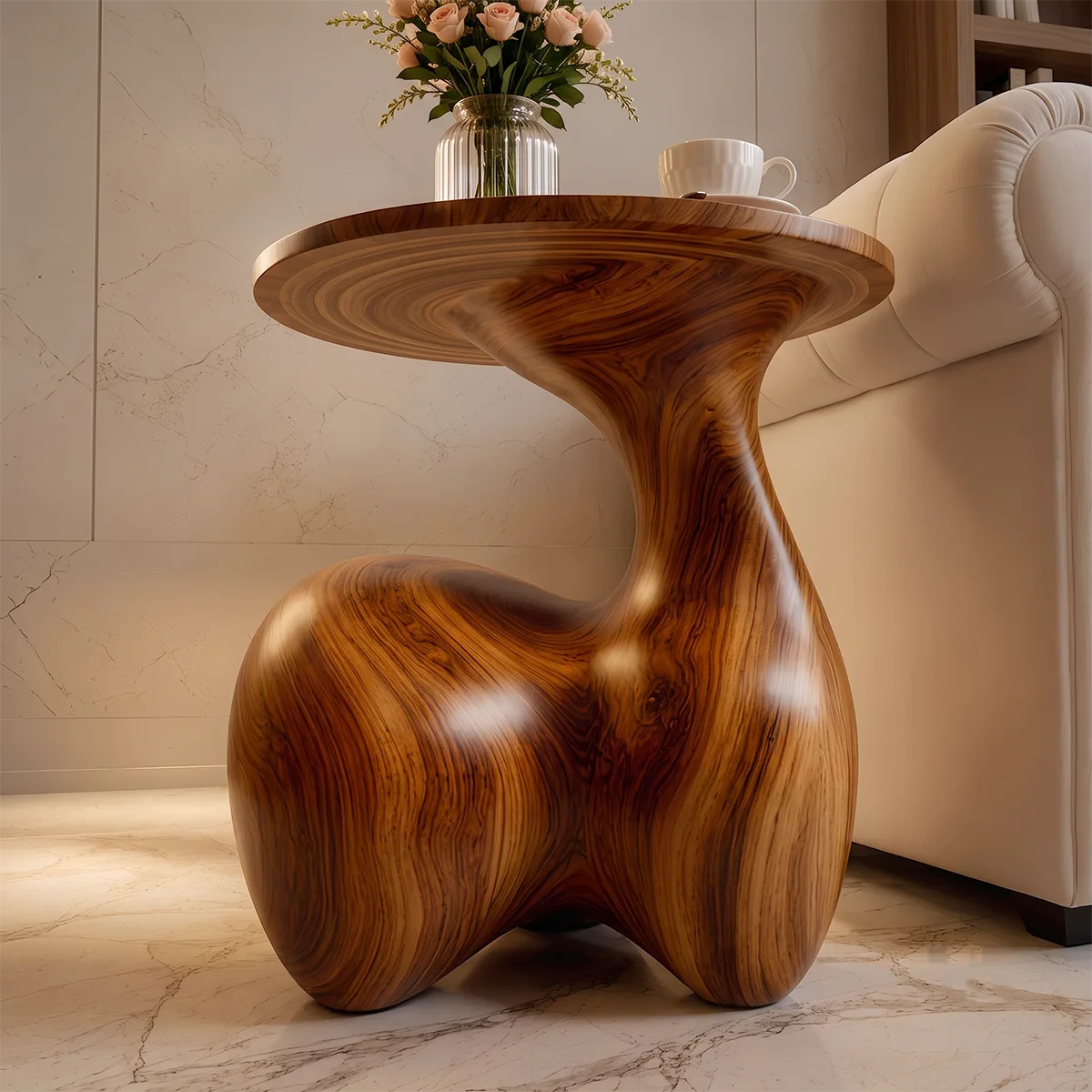 Modern Round End Table | Organic Sculptural Pedestal Side Table HG021-6020