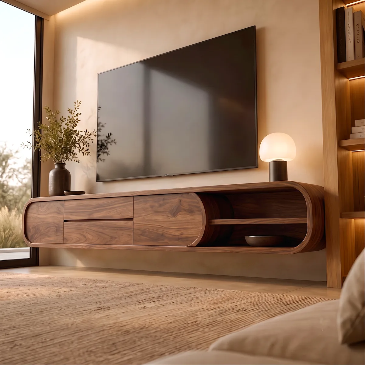 Modern Floating TV Stand | Wall Mounted Entertainment Center with Storage & Open Shelves HG021-2IBO3HC