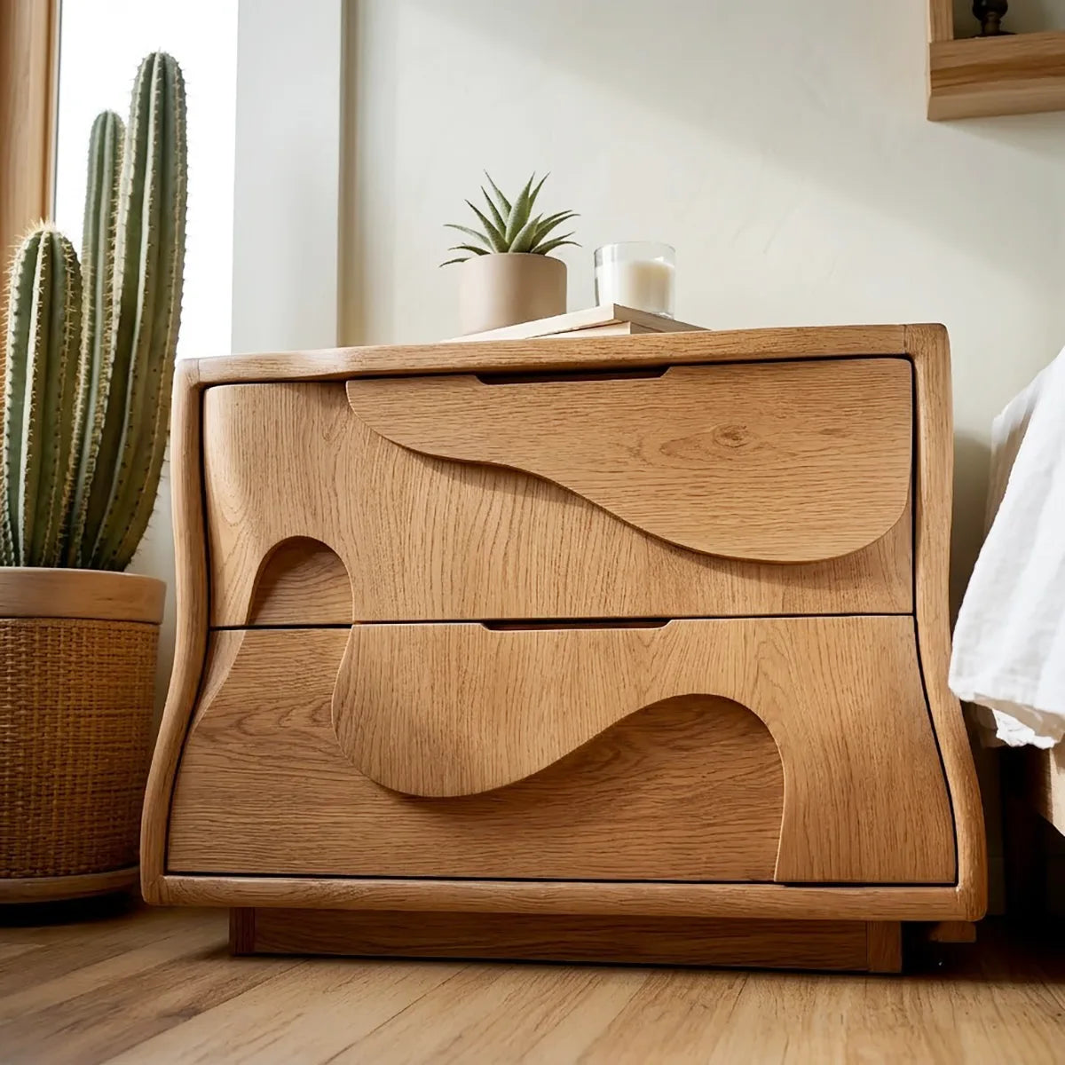 Artistic Solid Wood Nightstand with Two Drawers for Modern Bedrooms HG021-5195