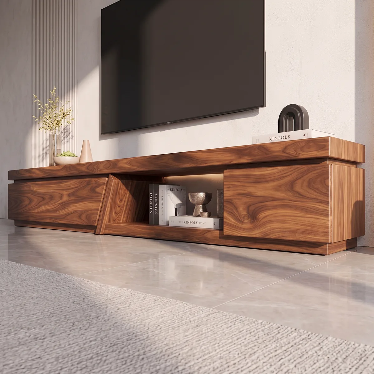 Modern Asymmetrical TV Stand | Contemporary Media Console with Angled Cabinet Doors HG021-2NJV3PU