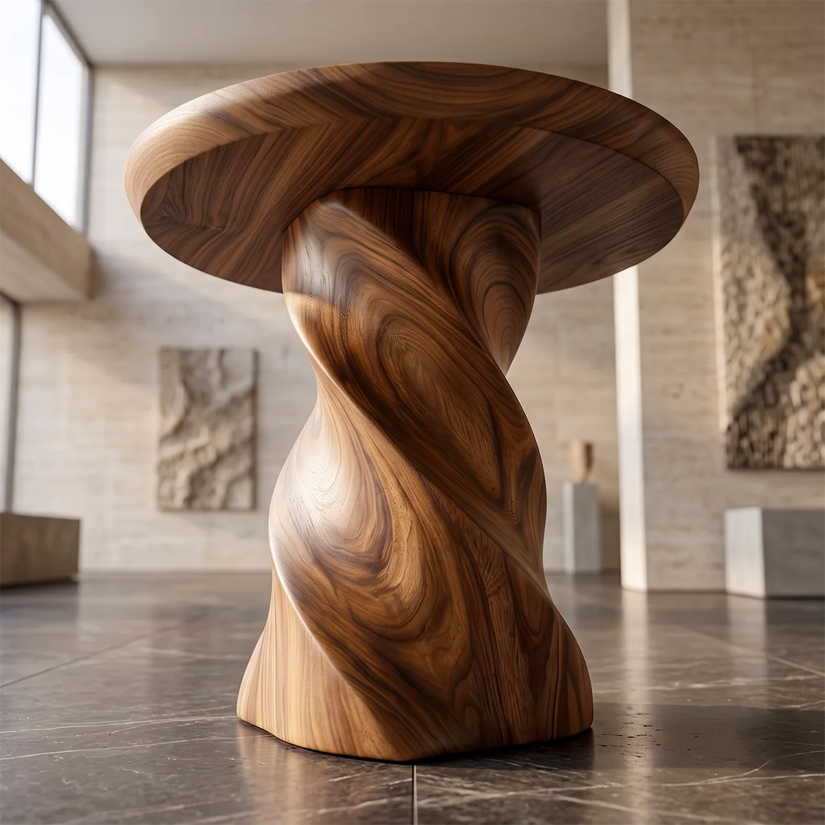 Modern Round End Table | Sculptural Pedestal Accent Side Table for Living Room HG021-9MFE4DB