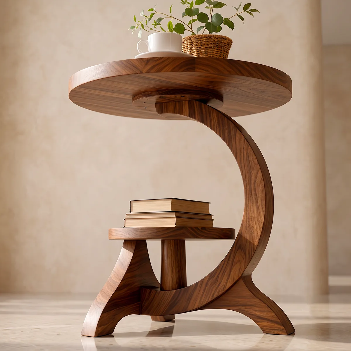 Modern Round End Table with Display Shelf | Sculptural Accent Side Table for Living Room HG021-6ZBM8JM
