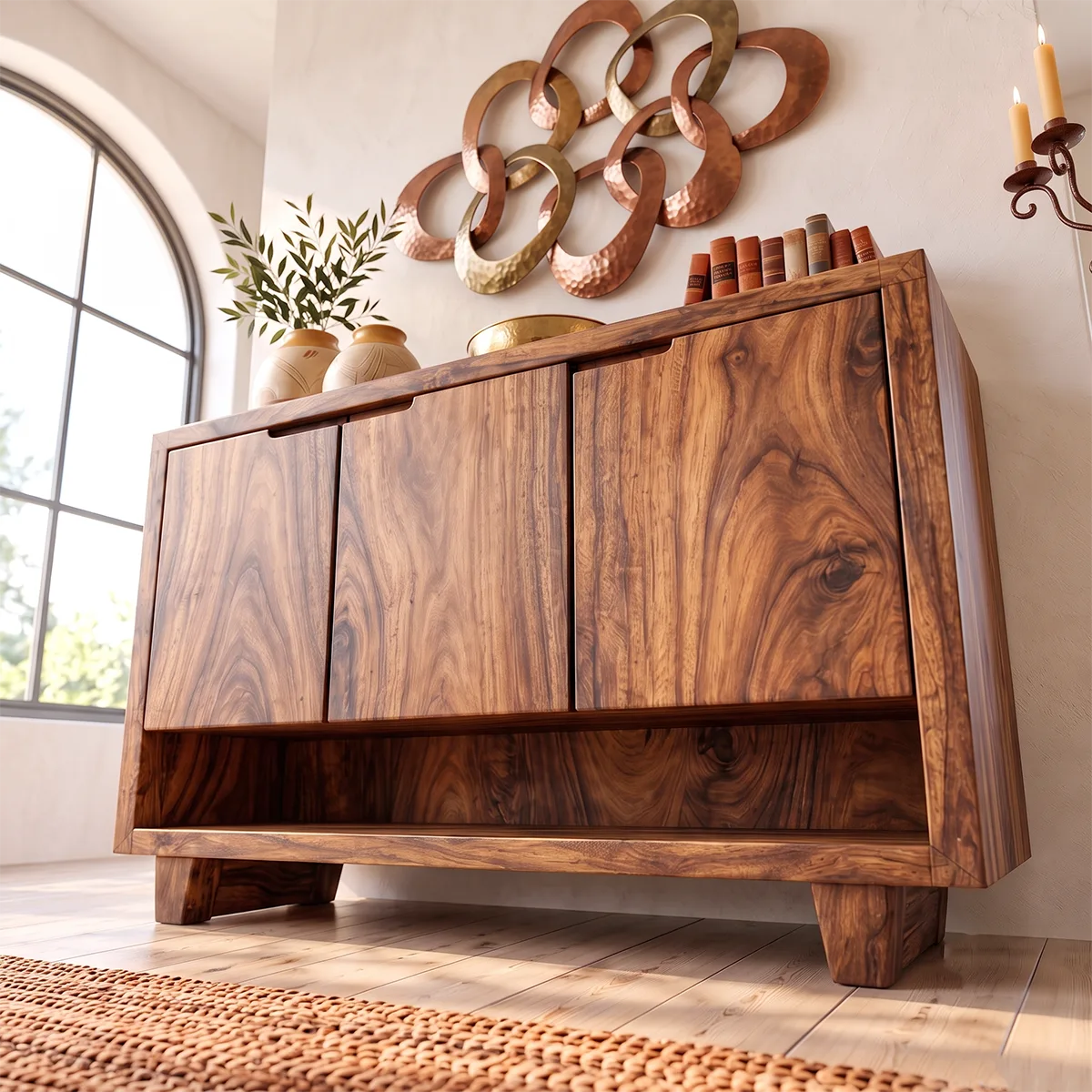 3-Panel Sideboard with Open Lower Shelf | Modern Living Room Storage Cabinet HG021-1EZP9IC