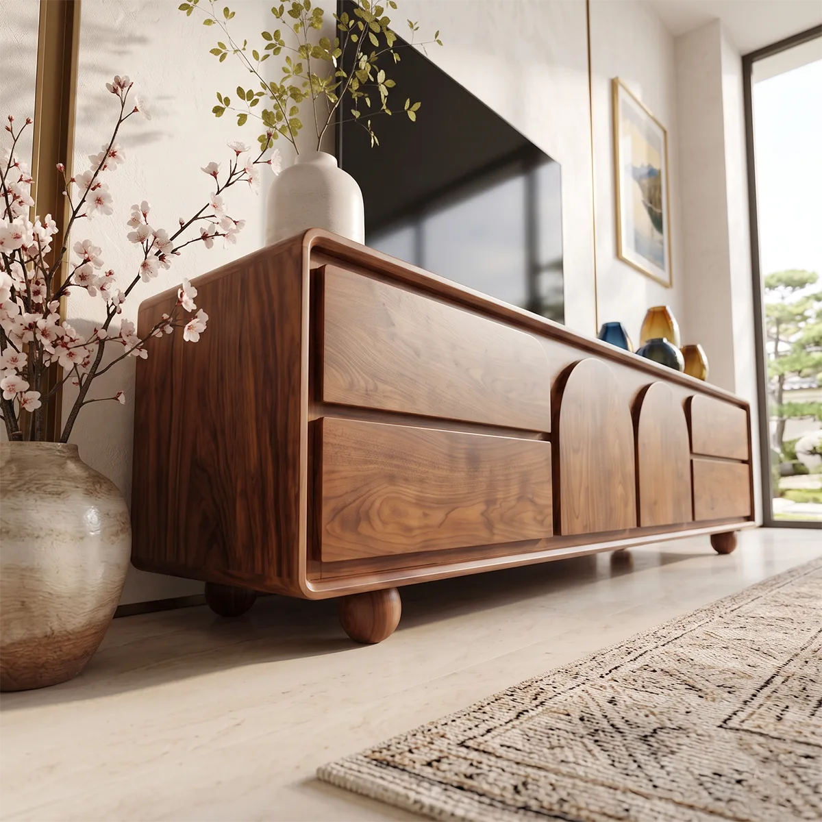 Arched Door Wood TV Stand with Storage | Modern Media Console HG021-8LBM2PX
