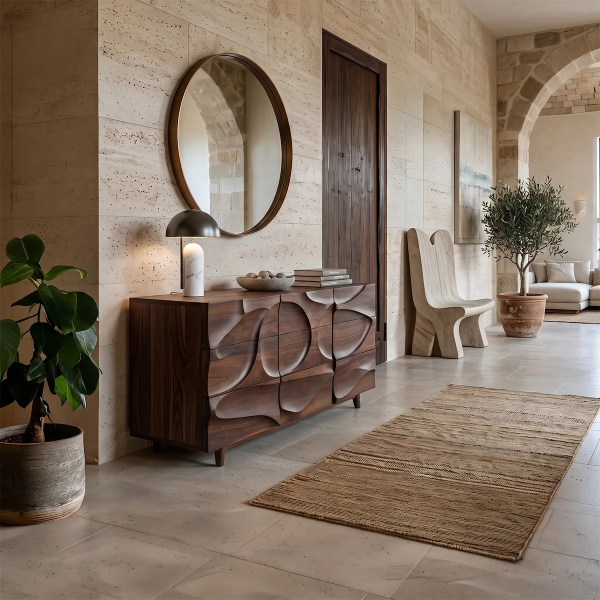 Modern Sideboard with Carved Organic Relief Front | Sculptural Storage Cabinet HG021-7RLA3HW