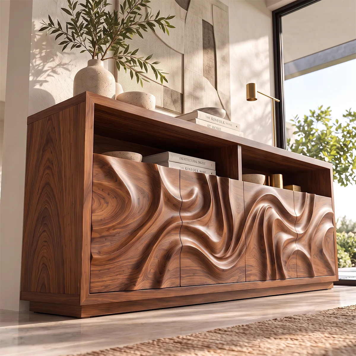 Sculptural Wave Sideboard with Open Display Shelves and Concealed Storage HG021-4OJM3KR