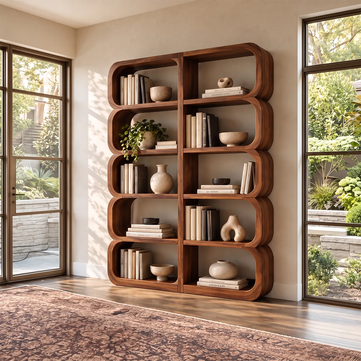 Tall Rounded Open Bookcase | 10-Cubby Modern Bookshelf with Sculptural Curved Frame HG021-4YOT6AX