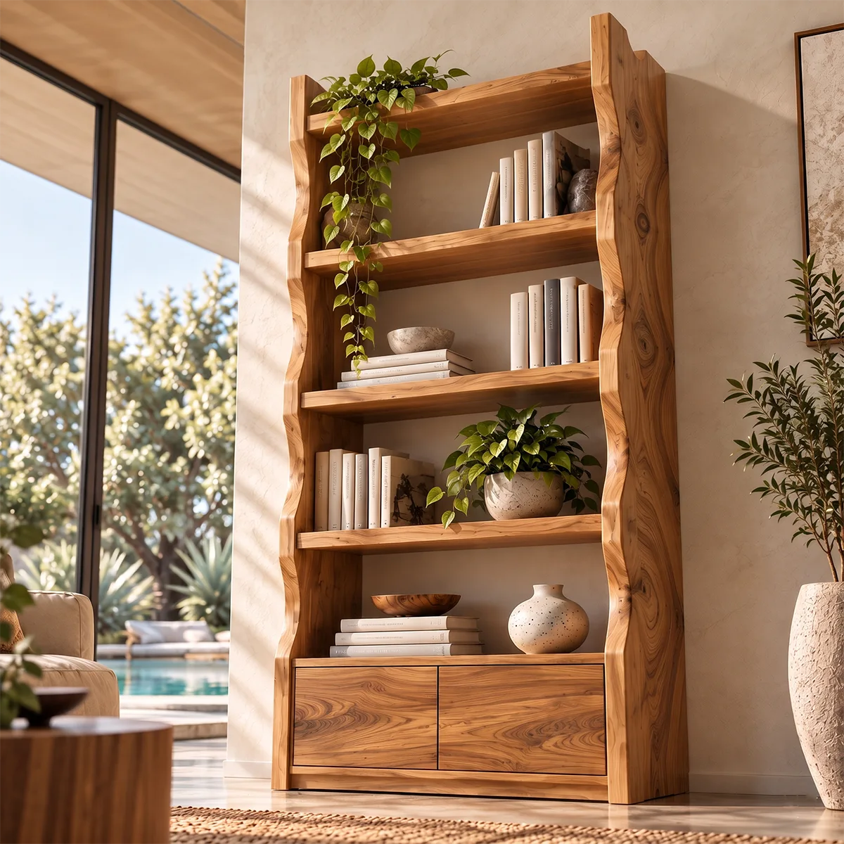 Modern Tall Freestanding Bookshelf | 4-Tier Open Bookcase with 2 Hidden Storage Cabinets HG021-7EAN9UP