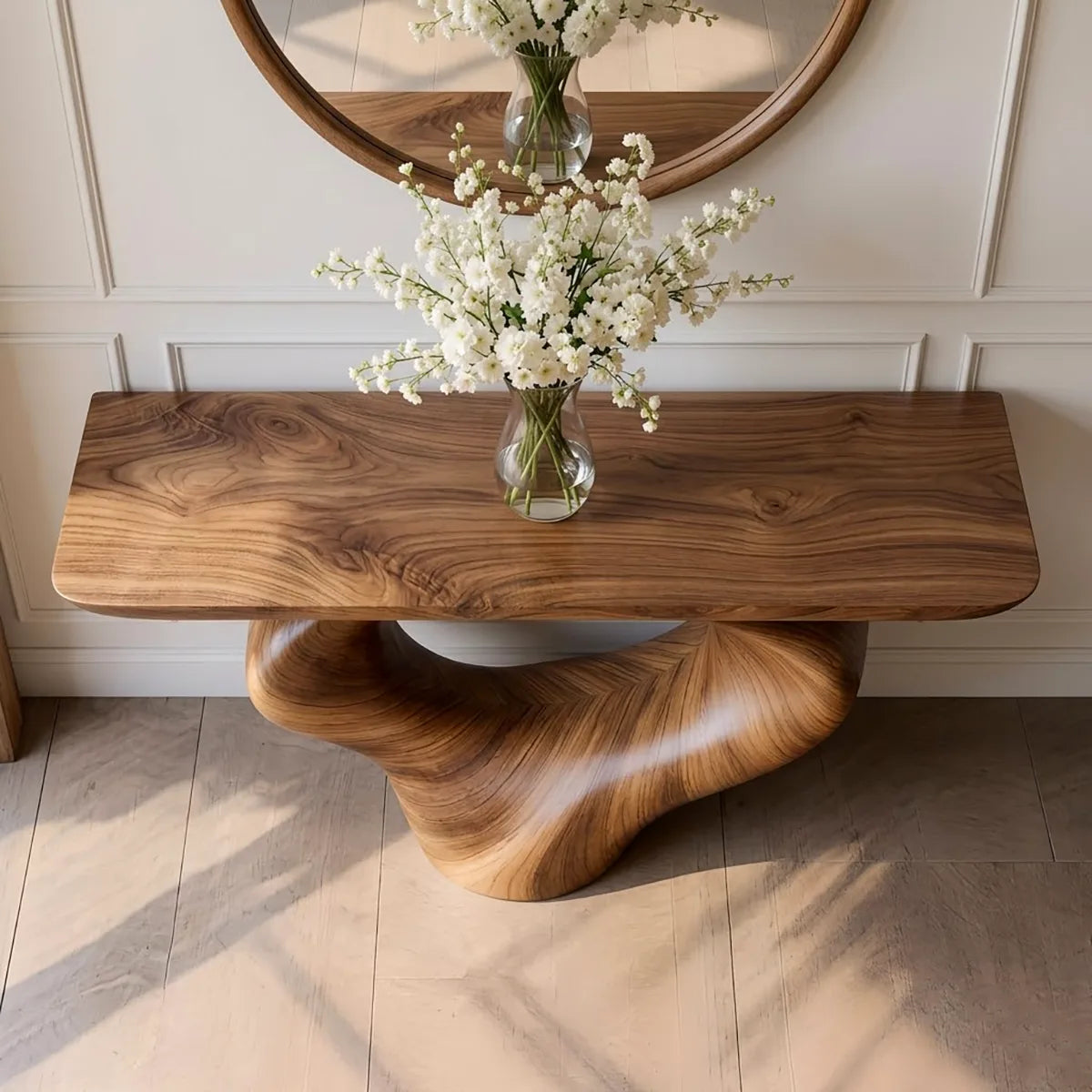 Sculptural Wood Console Table, Organic Modern Entryway Table