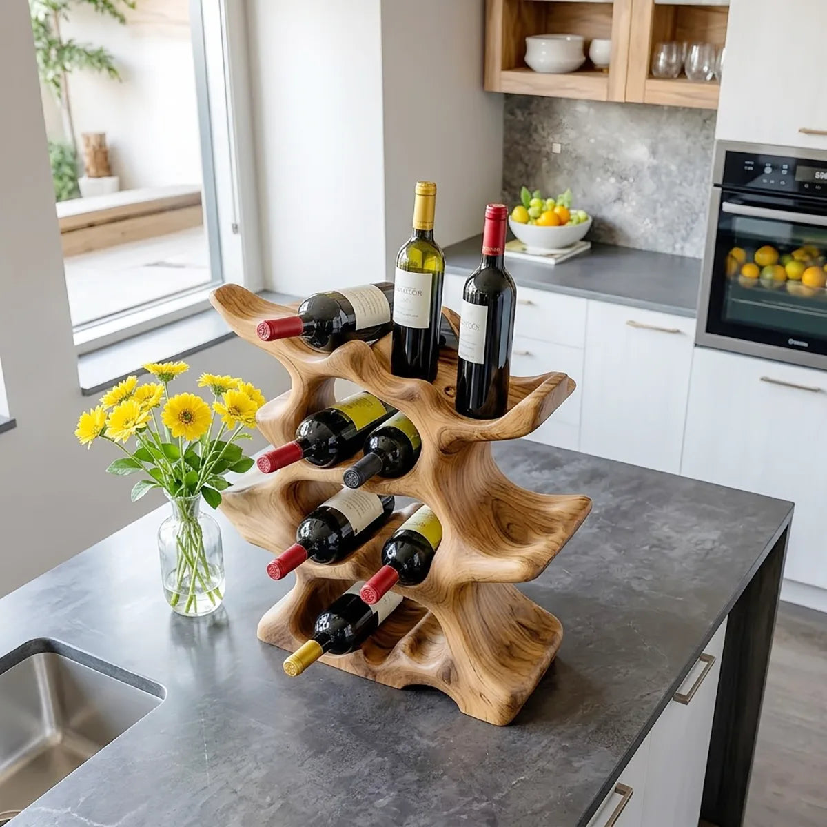 Solid Wood Tree Wine Rack | Handcrafted Bottle Holder HG021-5916