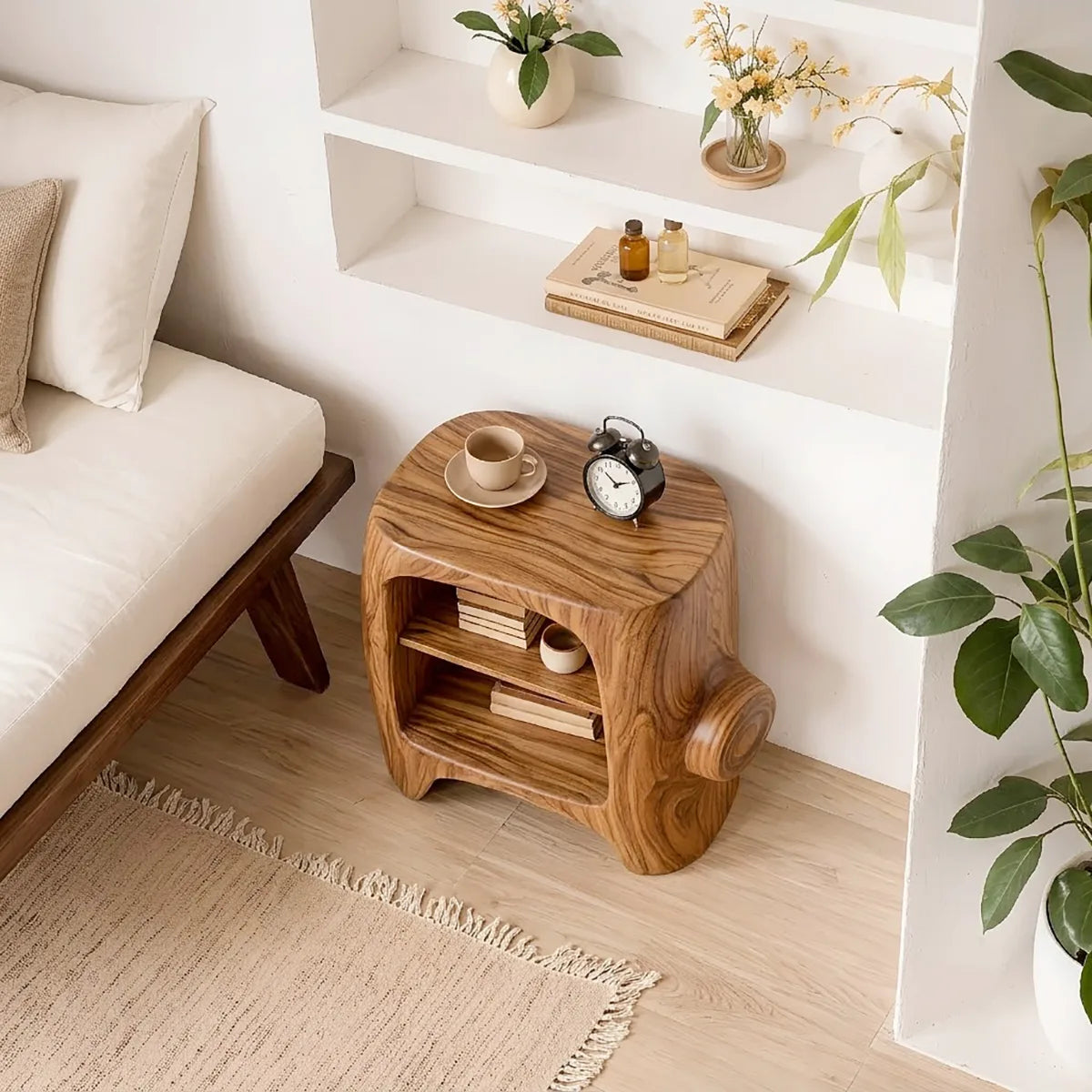 Sculptural Solid Wood Side Table for Cozy Living Rooms, Bedrooms & Minimalist Homes HG021-7055