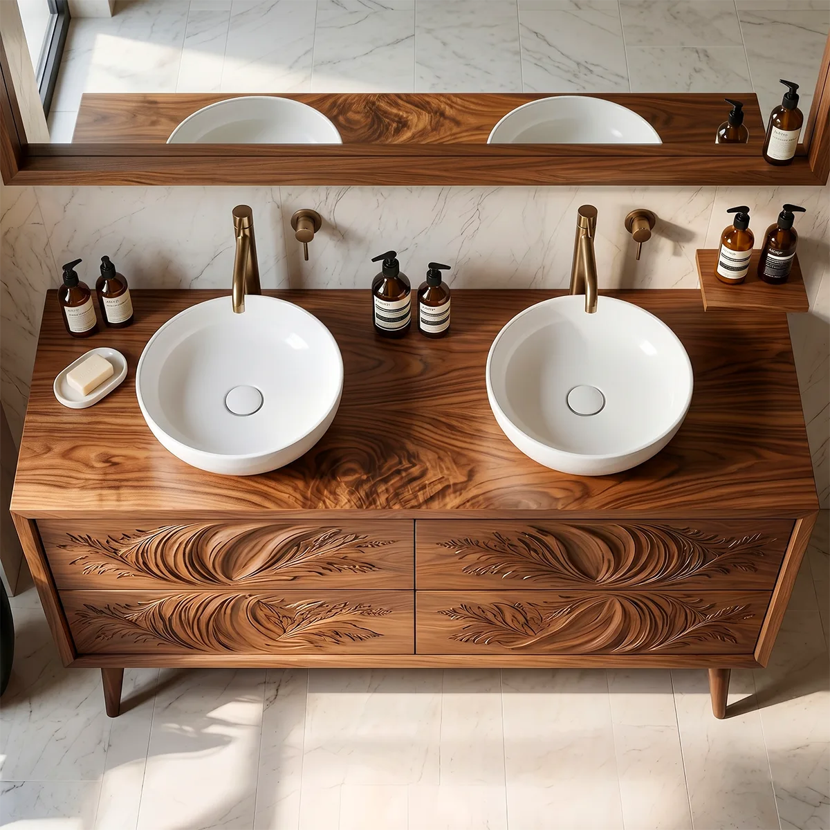 Floral Carved Double Vanity Cabinet for Modern Bathrooms HG021-1886
