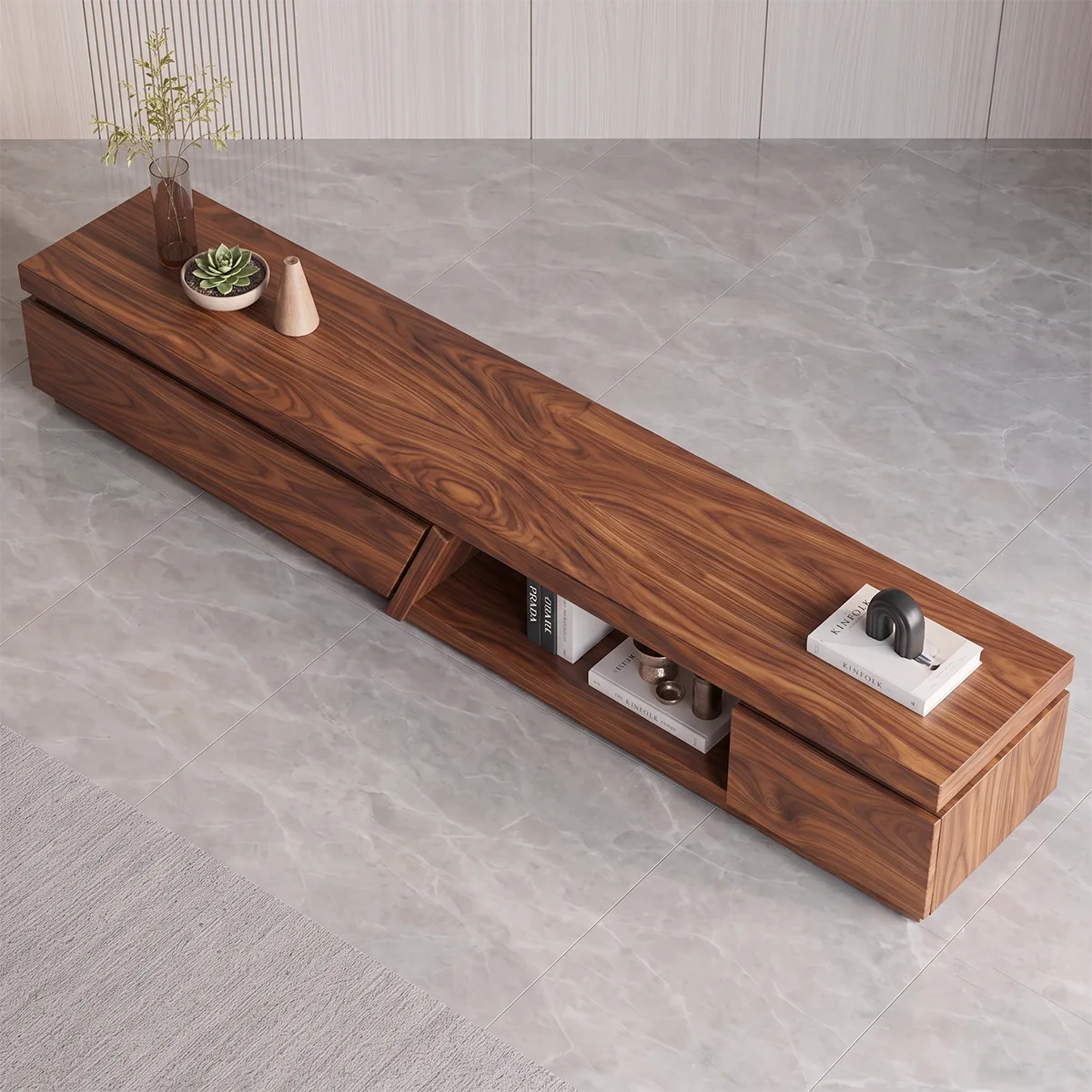 Modern Asymmetrical TV Stand | Contemporary Media Console with Angled Cabinet Doors HG021-2NJV3PU