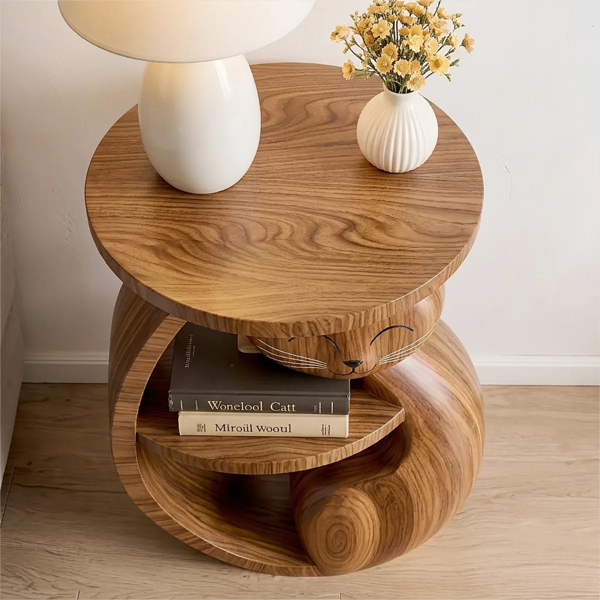 Whimsical Solid Wood Cat Side Table for Living Rooms & Cat Lovers HG021-4574