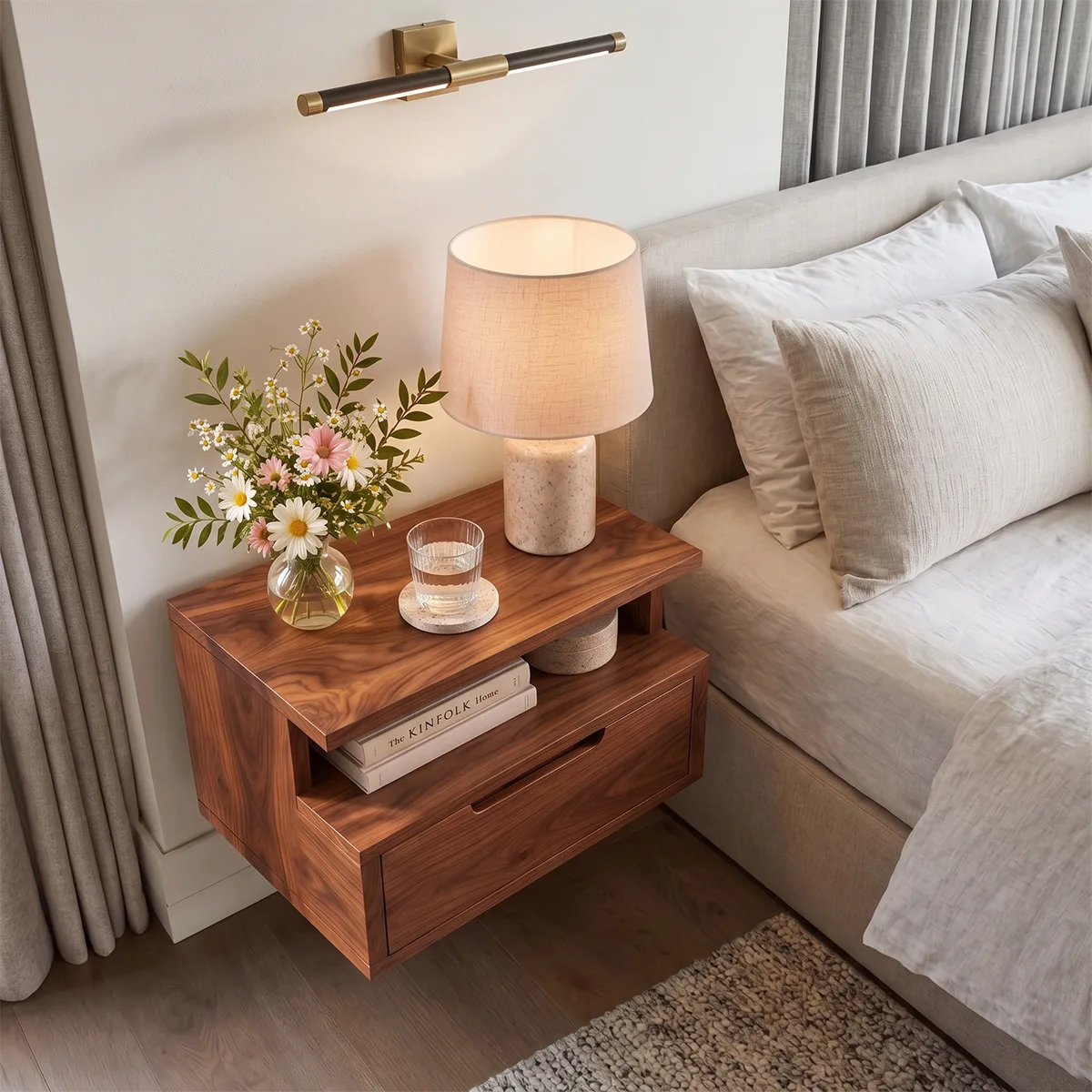 Modern Floating Nightstand with Drawer & Open Shelf | Wall Mounted Bedside Table HG021-3IPF7JJ