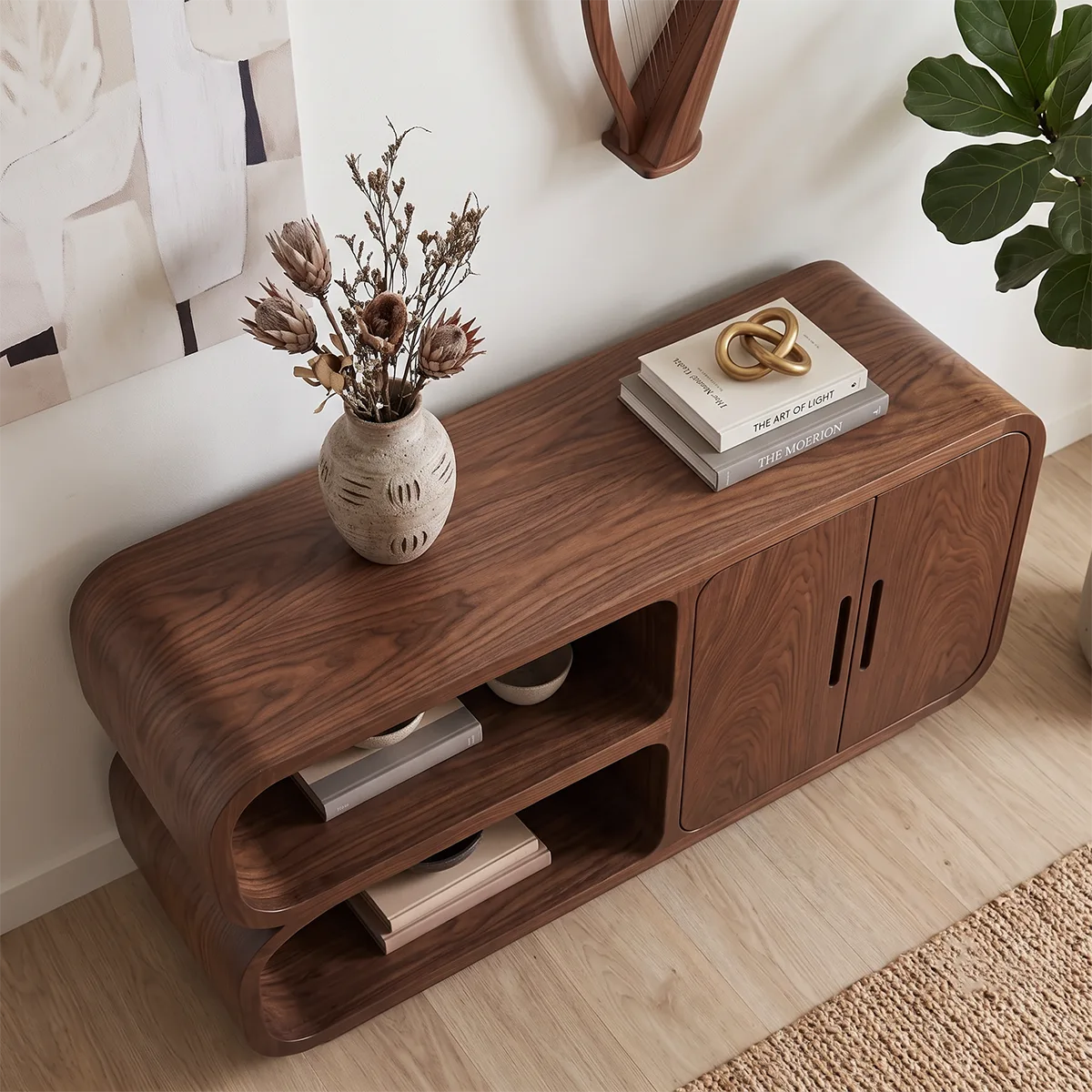 Modern Sideboard with 2 Open Shelves and 2 Cabinet Doors | Rounded Storage Cabinet HG021-6RWO4UC