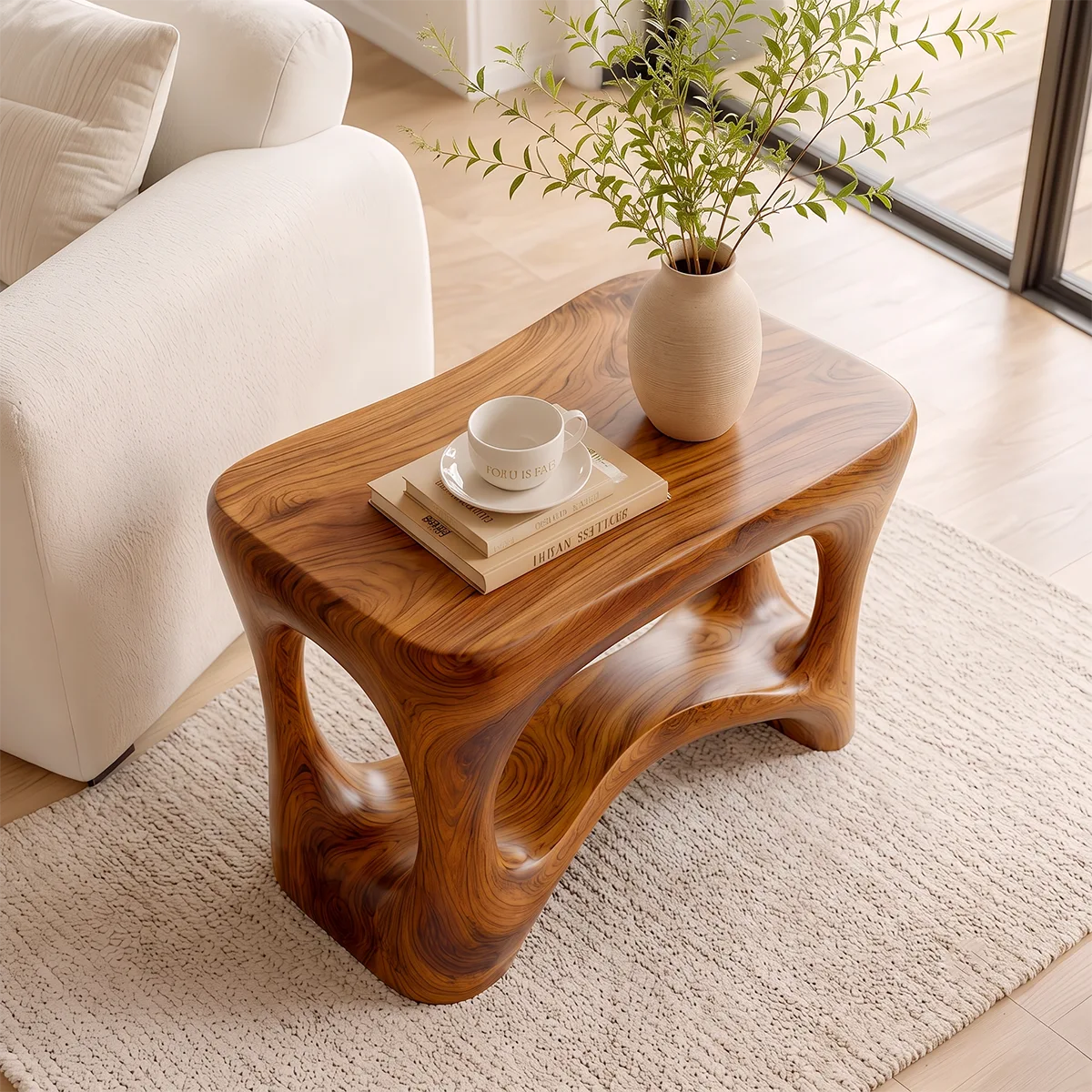 Modern Sculptural End Table | Organic Accent Side Table with Rounded Square Top HG021-3496