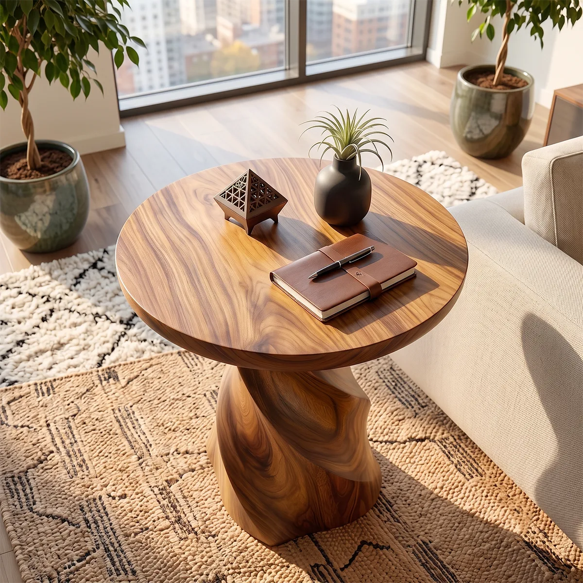Modern Round End Table | Sculptural Pedestal Accent Side Table for Living Room HG021-9MFE4DB