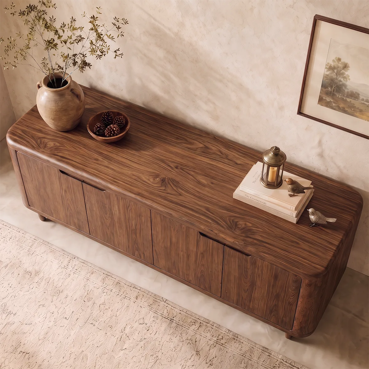 Rounded Wood TV Stand with 4 Doors | Modern Media Console HG021-9PZP1HK