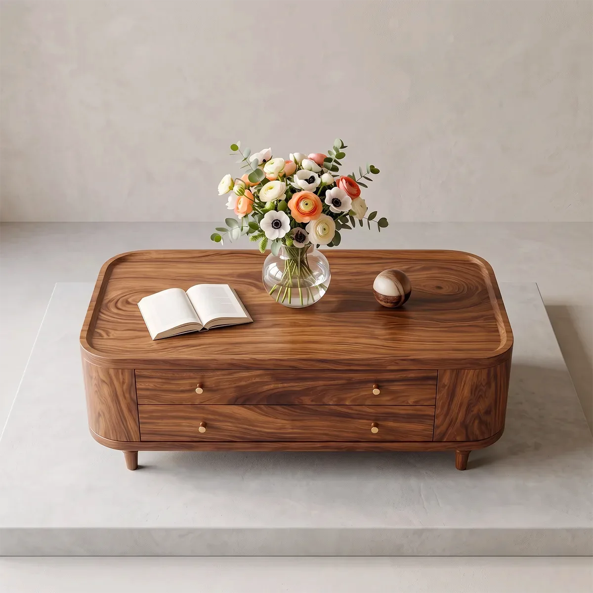 Rectangular Coffee Table with 2 Storage Drawers & Rounded Corners | Modern Living Room Table HG021-5JOP8KT