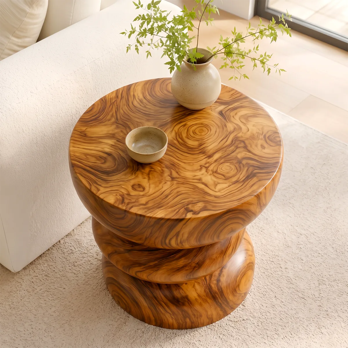 Modern Round End Table | Sculptural Stacked Pedestal Accent Table HG021-3666