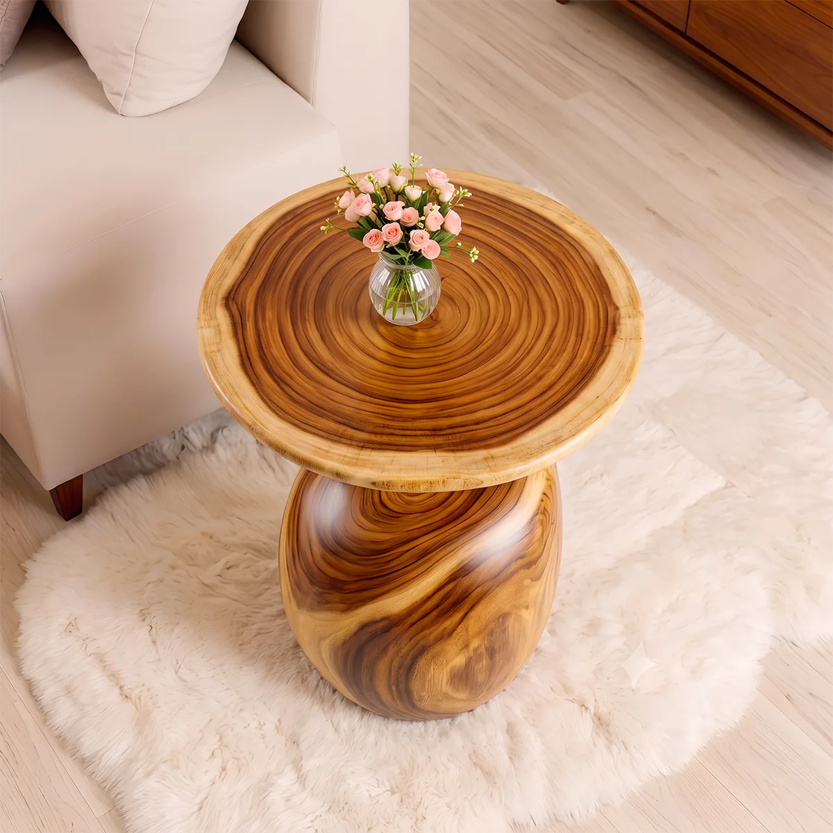 Modern Round End Table | Sculptural Swirl Pedestal Accent Table HG021-3645