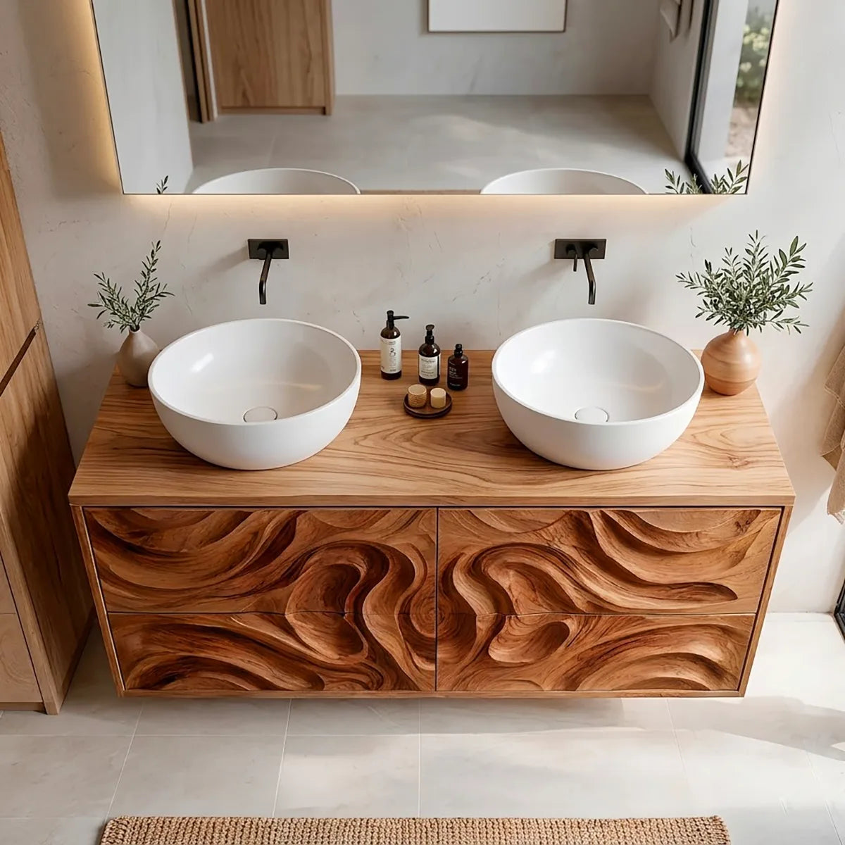 Double Sink Floating Bathroom Vanity | Sculptural Modern Bathroom Cabinet HG021-6631