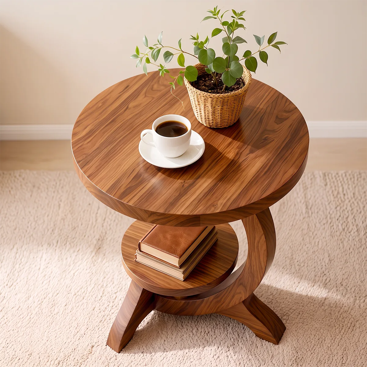 Modern Round End Table with Display Shelf | Sculptural Accent Side Table for Living Room HG021-6ZBM8JM