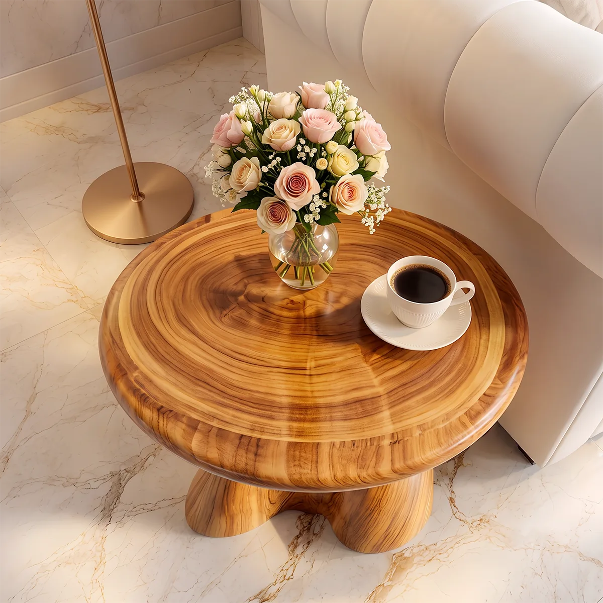 Modern Round End Table | Sculptural Pedestal Accent Side Table HG021-6926