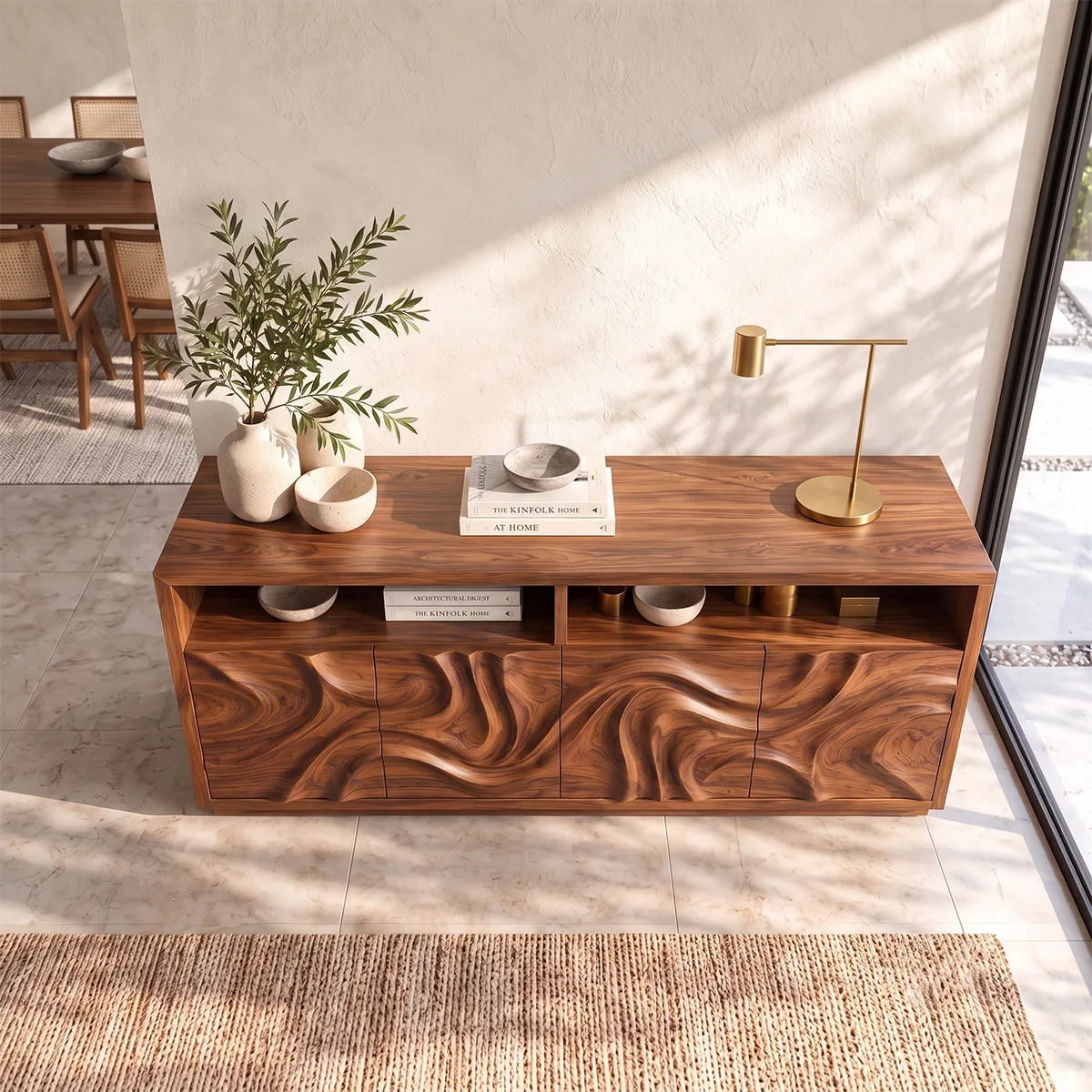 Sculptural Wave Sideboard with Open Display Shelves and Concealed Storage HG021-4OJM3KR