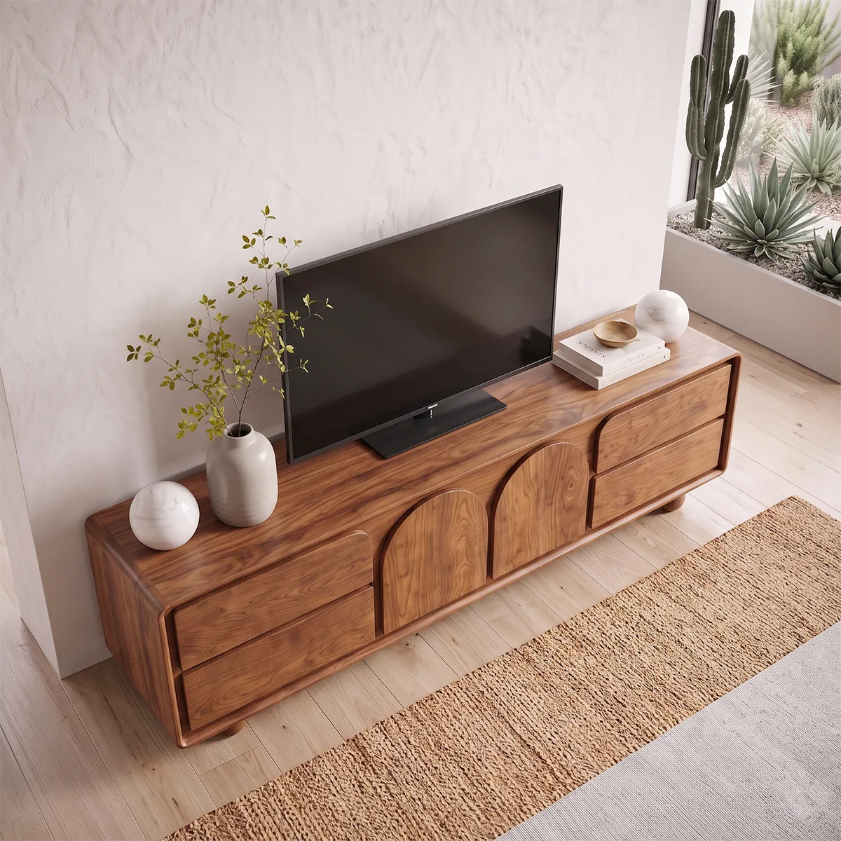 Arched Door Wood TV Stand with Storage | Modern Media Console HG021-8LBM2PX