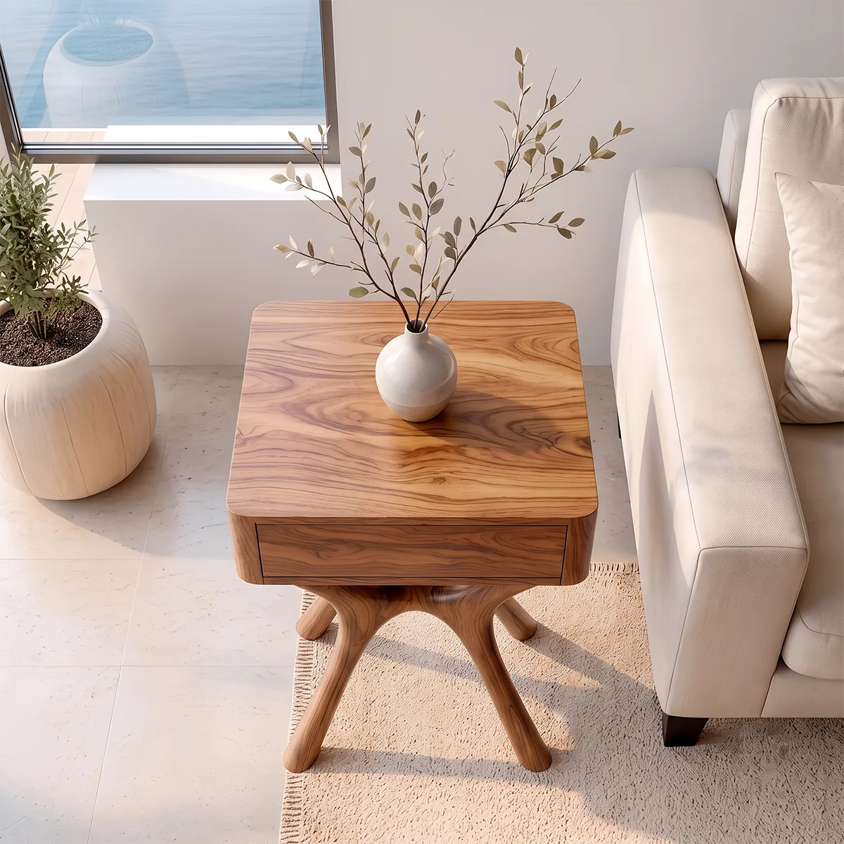 Modern Sculptural End Table with Drawer | Curved Accent Side Table for Living Room & Bedroom HG021-9NSN3GY