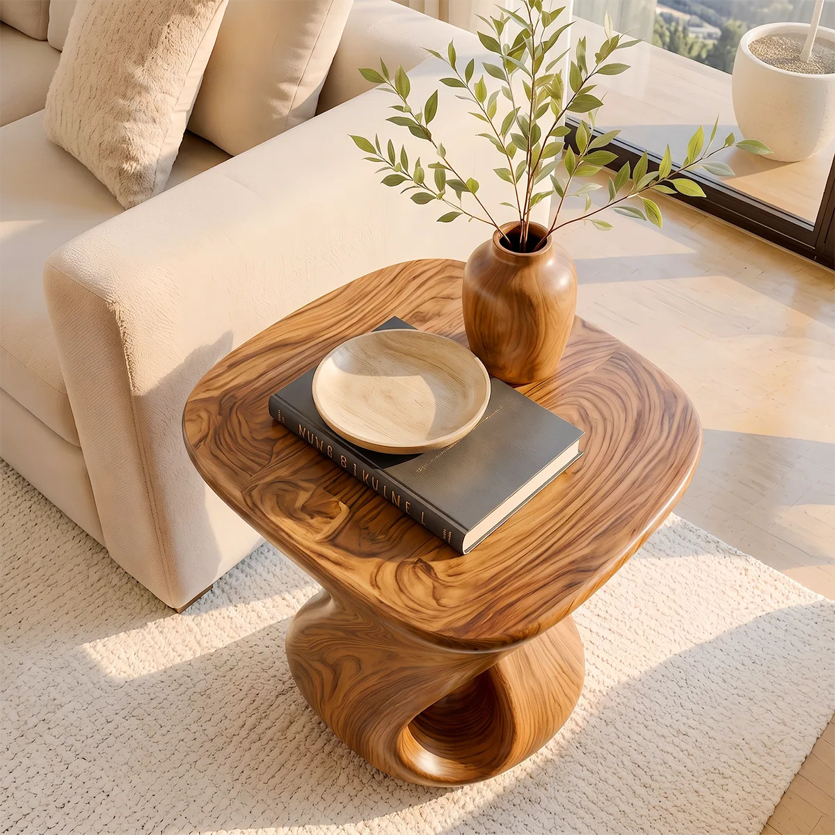 Modern Rounded Square End Table | Twisted Sculptural Accent Side Table HG021-9463