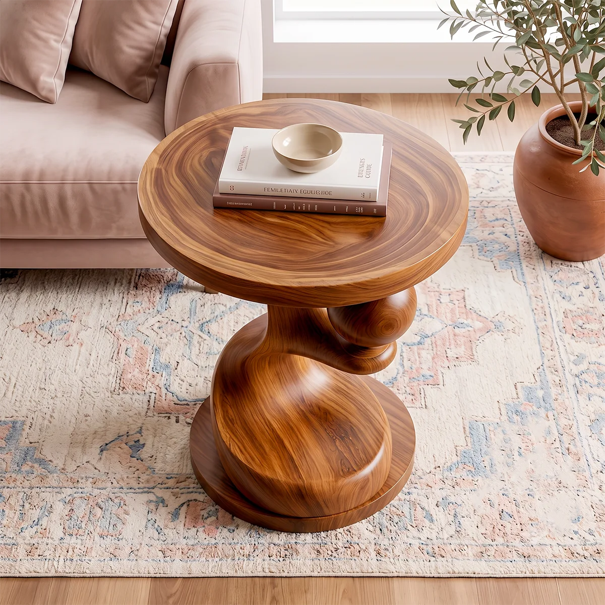 Modern Sculptural End Table | Round Accent Side Table with Artistic Pedestal Base HG021-7OXD7KY