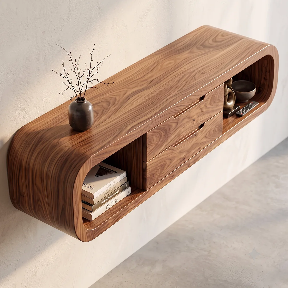 Modern Floating TV Stand | Wall Mounted Media Console with Drawers & Open Storage HG021-1OOU7ST