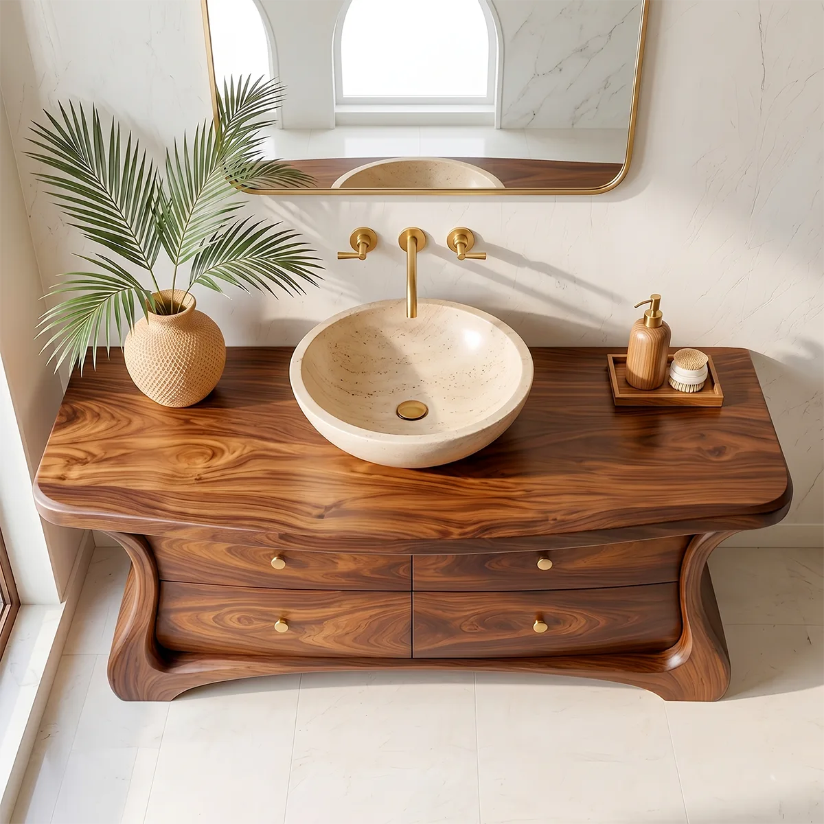Modern Curved Bathroom Vanity with Four Drawers and Sculptural Silhouette HG021-4553