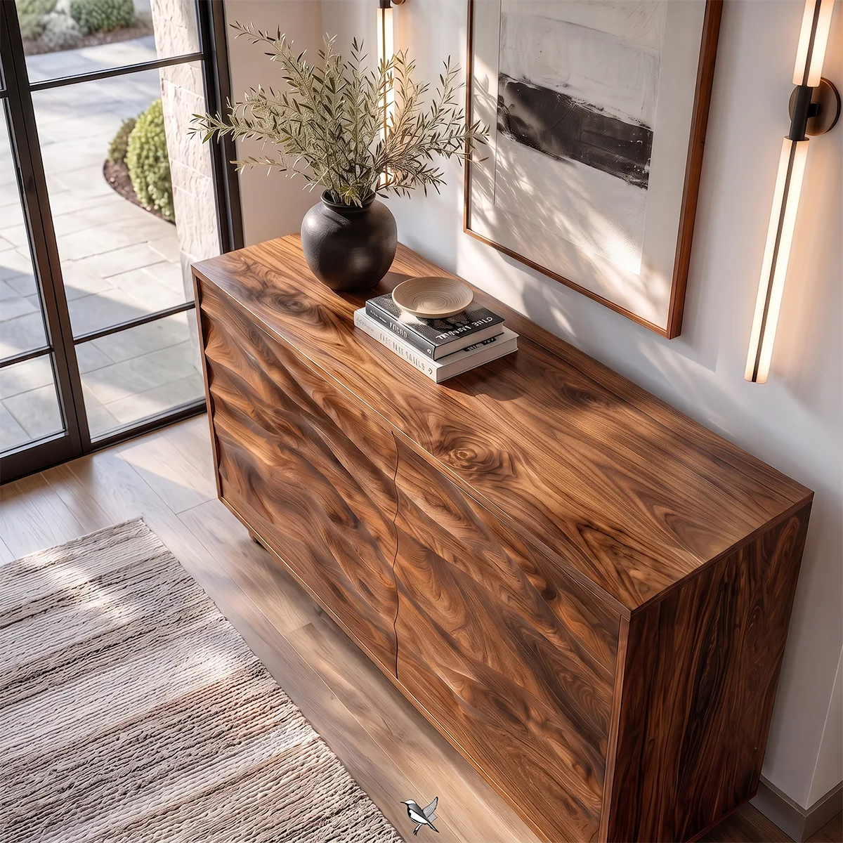 Sculptural Wave Sideboard with Concealed Storage | Modern Carved Front Storage Cabinet HG021-9GTL1HD