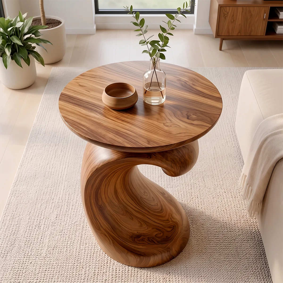 Modern Sculptural Round End Table | Organic Accent Side Table for Living Room & Bedroom HG021-4UYM9RB