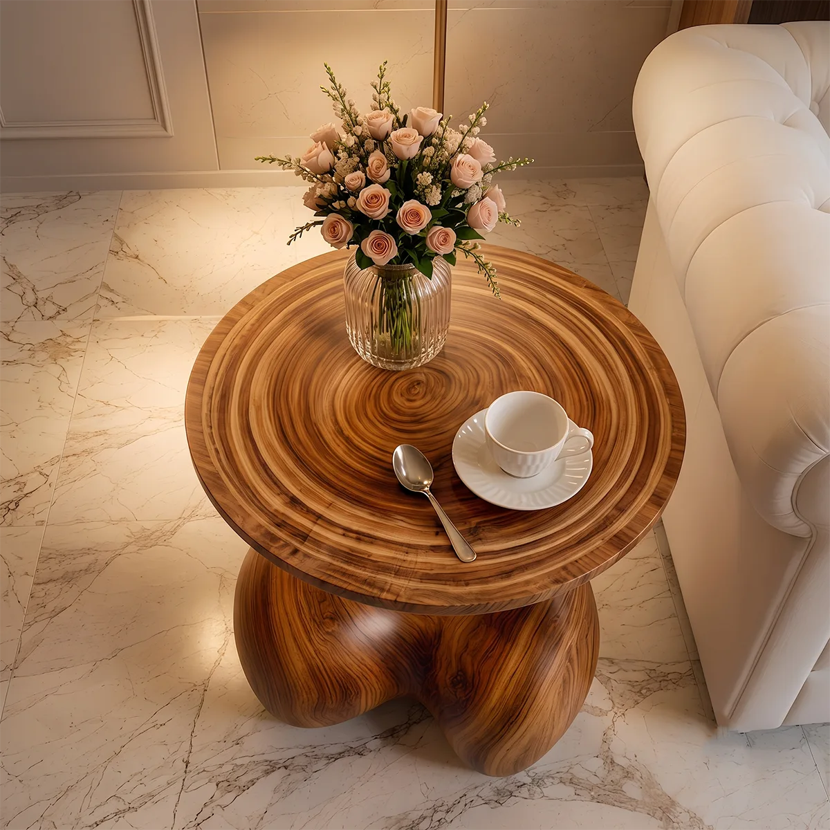 Modern Round End Table | Organic Sculptural Pedestal Side Table HG021-6020