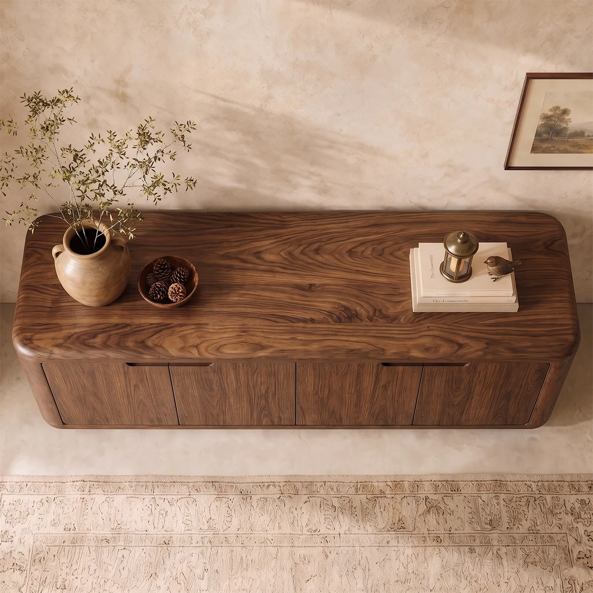 Rounded Wood TV Stand with 4 Doors | Modern Media Console HG021-4STO9LS