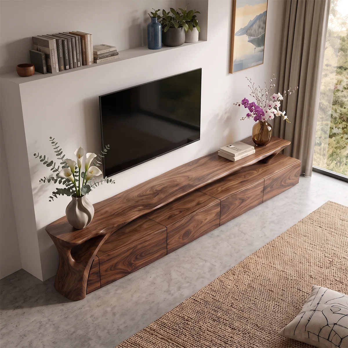Modern Low Profile TV Stand | Contemporary Media Console with Hidden Storage HG021-6PMK2DQ