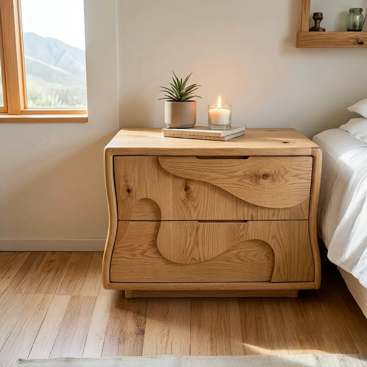 Artistic Solid Wood Nightstand with Two Drawers for Modern Bedrooms HG021-5195