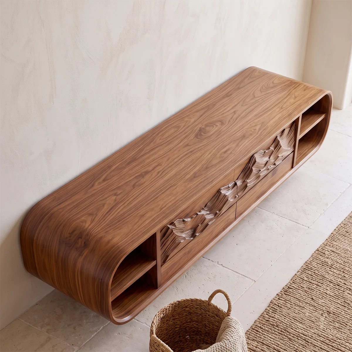 Mountain Relief TV Stand with Rounded Frame and Floating Storage HG021-1LGE7WE